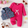 Long Sleeve Romper with Denim Vest for Girls