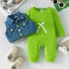 Long Sleeve Romper with Denim Vest for Girls