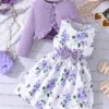 Girls Bow Floral Dress & Ruffle Cardigan Set