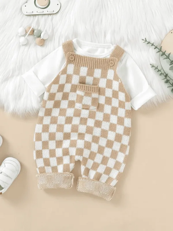 Baby Plaid Knitted Overalls