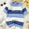 Infant Striped Knit blue Romper , clothes for kids