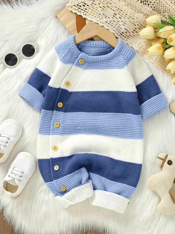 Infant Striped Knit blue Romper , clothes for kids
