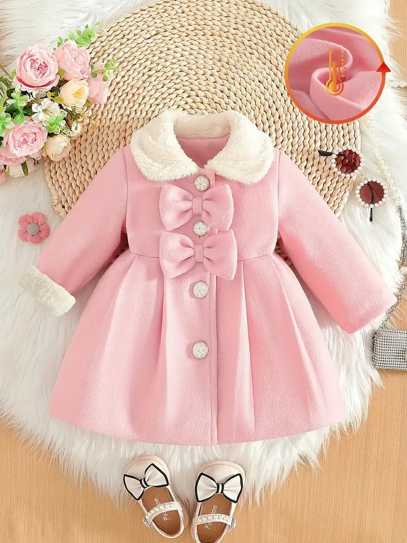 Girls' Bowknot Plush Collar Jacket