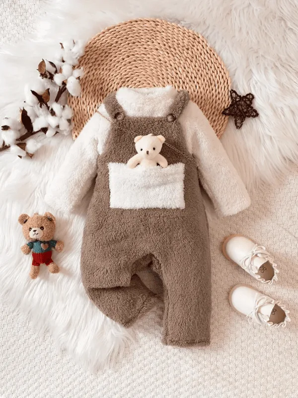 Winter baby girl overalls set