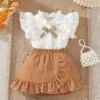 Girls Summer Dress – Twisted Sleeve Cotton Top & Striped Bow Shorts