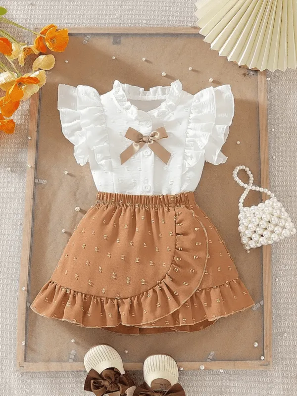 Girls Summer Dress – Twisted Sleeve Cotton Top & Striped Bow Shorts