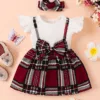 Baby Girl Summer Outfit – Fly Sleeve Bow Plaid Dress and Headband Set