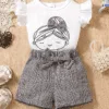 Girls Summer Clothes Fashion Set – Chic Plaid Bow Outfit