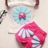 Girls Summer Cotton Set – Sunflower Ruffle Top and Shorts