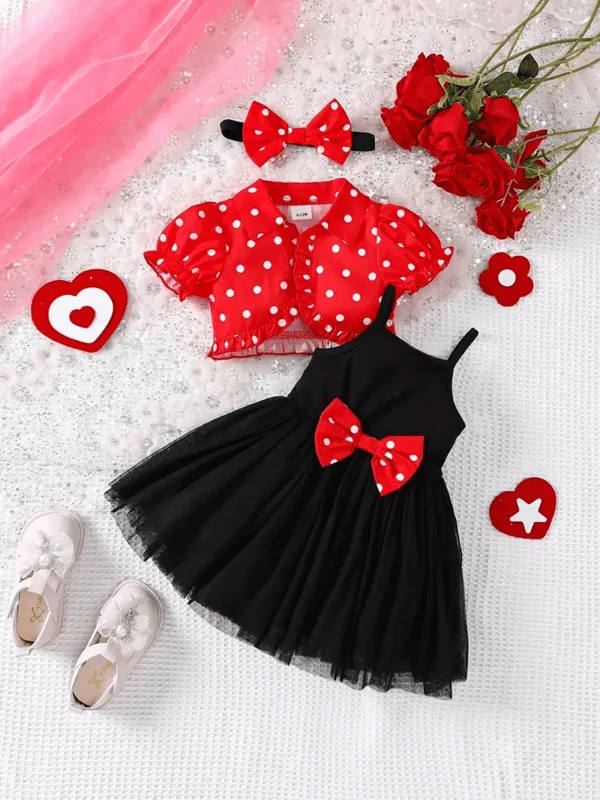 Baby Girls Polka Dot Mesh Bowknot Sundress