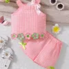 Girls Embroidered Sleeveless Top & Bow Shorts