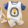 Boys Cute Summer Romper – Cartoon Fox & Lion Cotton Short-Sleeve Onesie