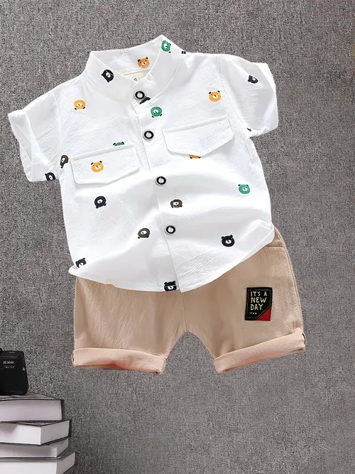 Toddler Bear Print Shirt and Shorts Set