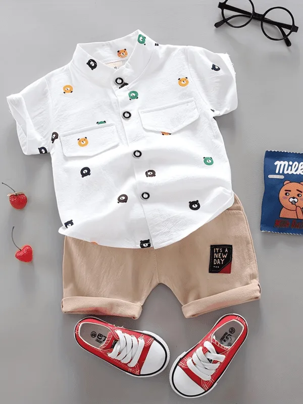 Toddler Bear Print Shirt and Shorts Set