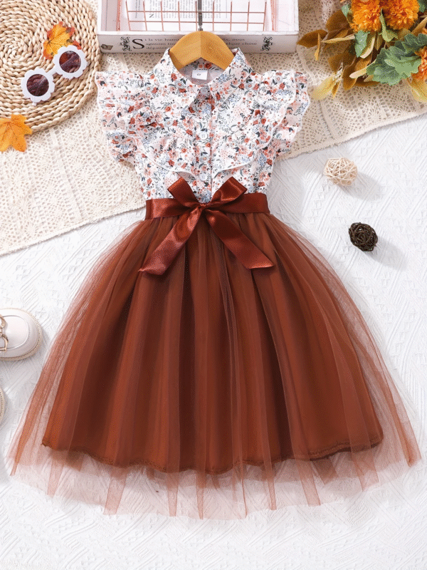 Cute Summer Dress for Girls – Brown Floral Tutu Style