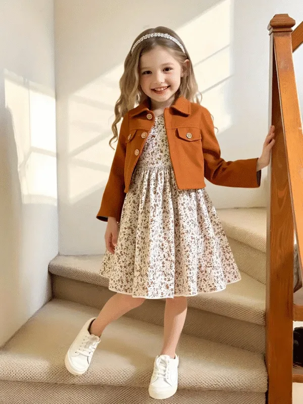 Girls Floral Dress and Jacket Set