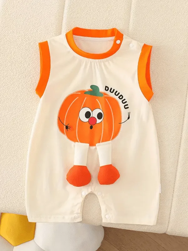 Cute Baby Romper – Orange Pumpkin Cartoon Design