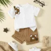 Boys Summer Outfit – Bear Print Shirt & Cuffed Shorts Set