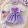 Baby Girl 3-Piece Set – Bubble Sleeve Romper with Skirt, Headband & Socks