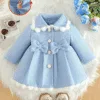 Stylish Girls Coat – Round Button & Lace Collar