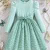 Girls Formal Green Dress – Puffy Sleeve A-Line Party Outfit: