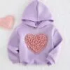 Baby Girl Hoodie – Heart 3D Graphic Purple Sweatshirt