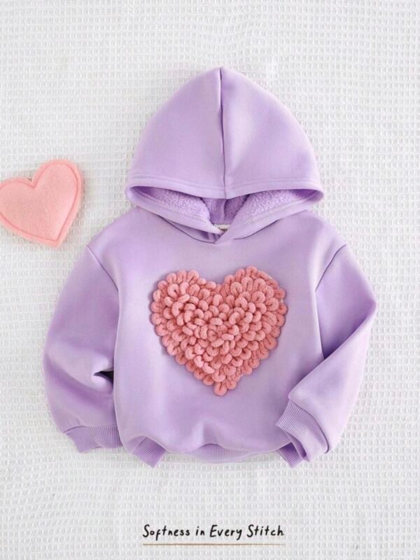 Baby Girl Hoodie – Heart 3D Graphic Purple Sweatshirt