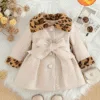Girls Warm Winter Coat – Two-Tone Design with Leopard Print