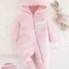 Newborn Baby Girl Romper – Bear Hooded Fleece with Pants