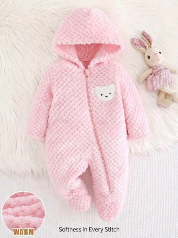 Newborn Baby Girl Romper – Bear Hooded Fleece with Pants