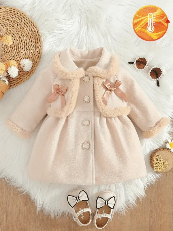 Stylish Baby Girl Coat – Lace Trim & Bow for Outings