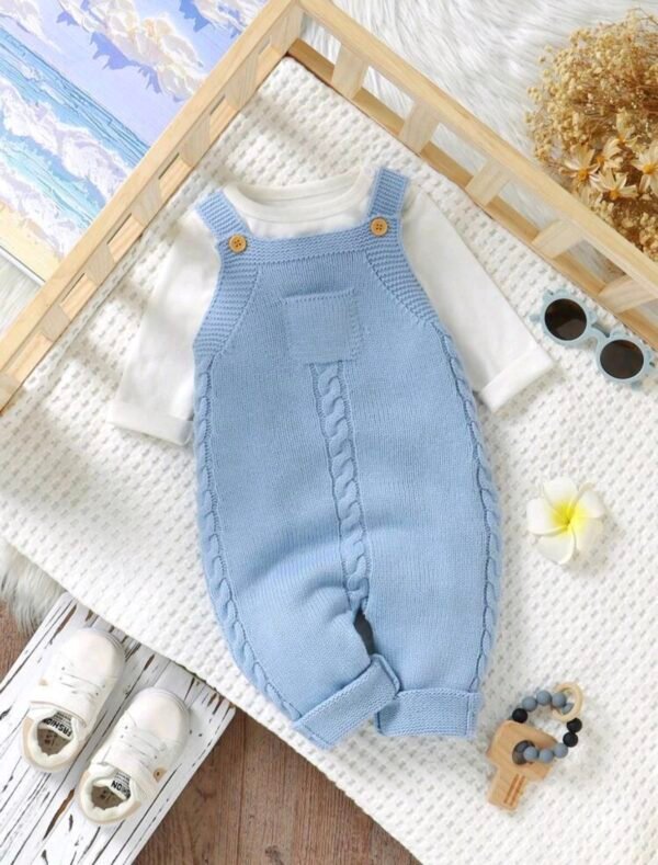 Baby Boy Knitted Jumpsuit – Sky Blue Suspender Romper