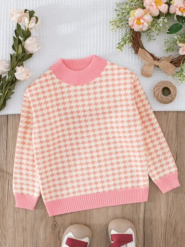 Warm Girls Pullover – Pink Knit Sweater for Casual Wear