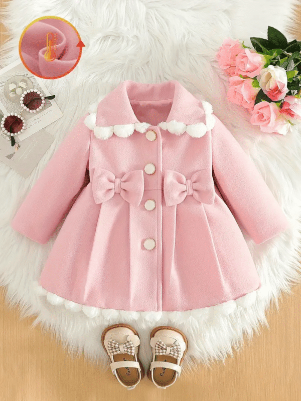 Stylish Girls Pink Coat – Round Button & Lace Collar