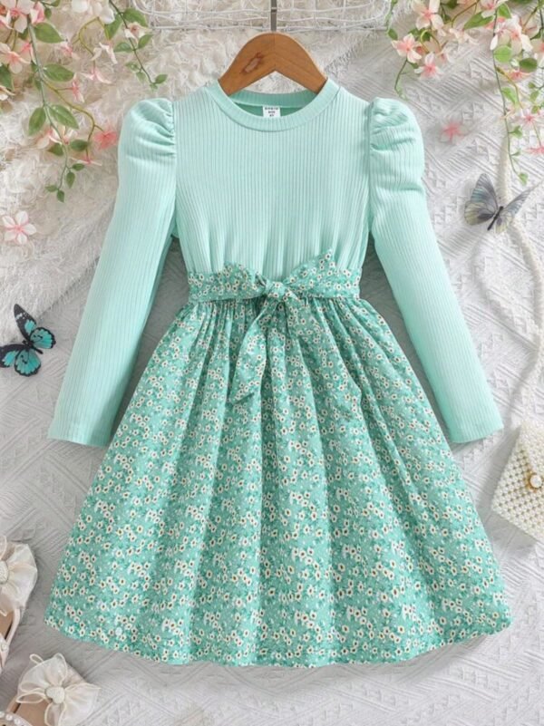 Girls Formal Green Dress – Puffy Sleeve A-Line Party Outfit: