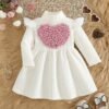 Baby Girl Heart Dress – Solid Color Long Sleeve A-Line Outfit