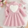 Baby Girl Heart Dress – Solid Color Long Sleeve A-Line Outfit