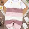 Cute Girls Jumpsuit – Pink Casual Color Block Outfit