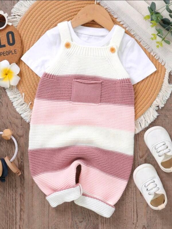Cute Girls Jumpsuit – Pink Casual Color Block Outfit