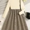 Stylish Girls Winter Dress – Button Front with Embroidery