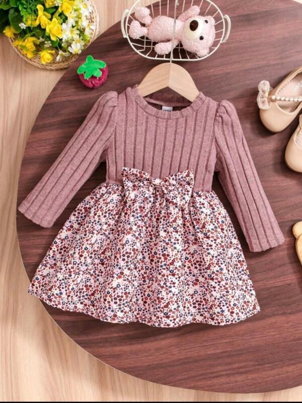 Baby Girl Floral Knit Dress – Long Sleeve Autumn Outfit