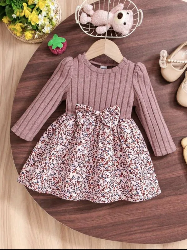 Baby Girl Floral Knit Dress – Long Sleeve Autumn Outfit