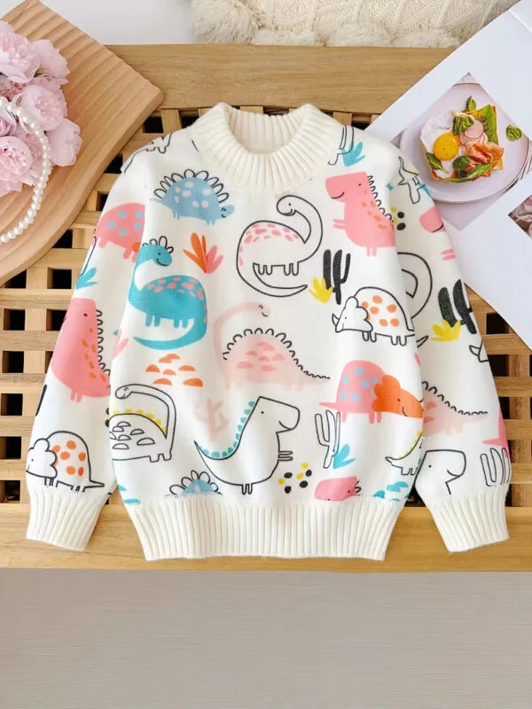 Kids Dinosaur Sweater – Cartoon Knit Pullover for Winter