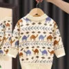 Boys Winter Sweater – Camel Pattern Beige & Blue Knit Pullover