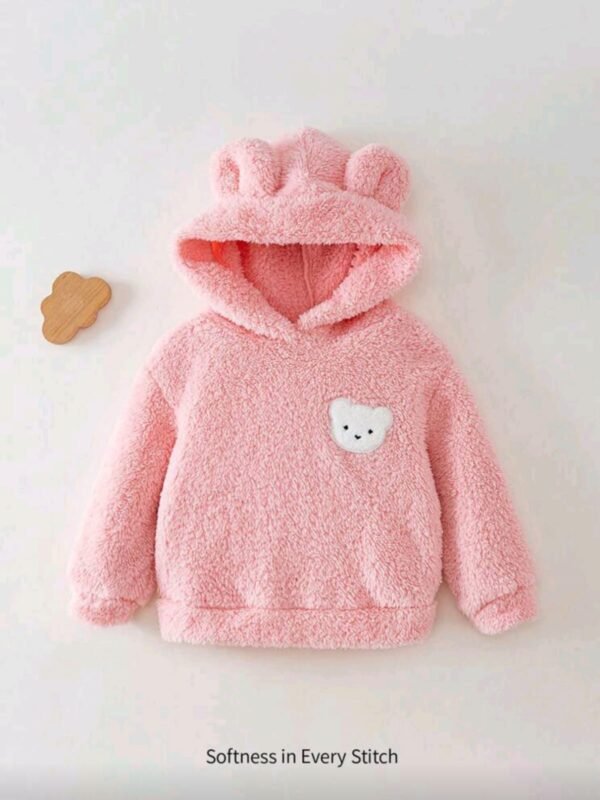 Baby Girl Fleece Hoodie – Bear Ear Pullover for Winter