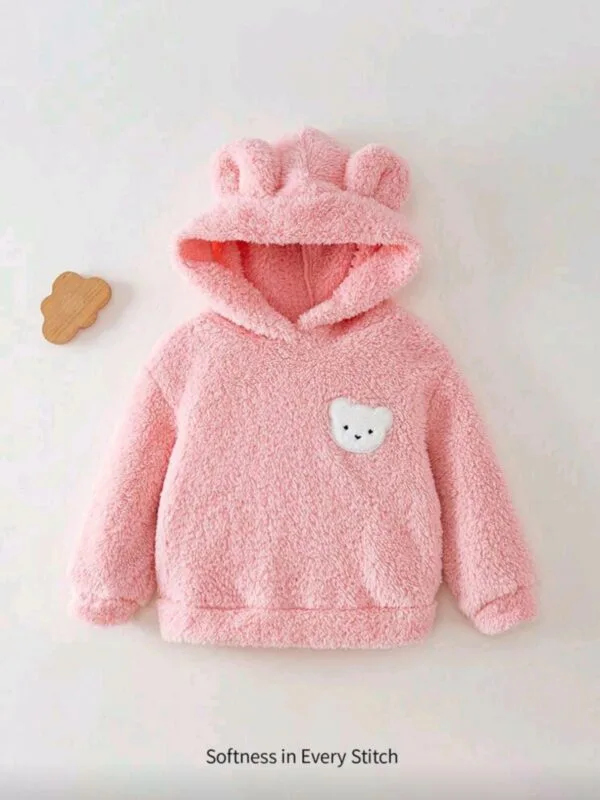 Baby Girl Fleece Hoodie – Bear Ear Pullover for Winter