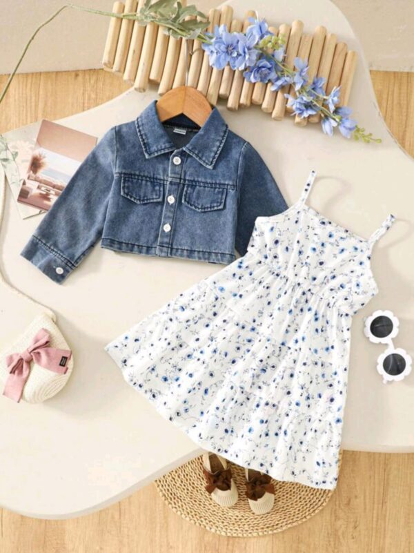 Baby Girl Denim Jacket & Floral Dress Set – 2pcs Outfit