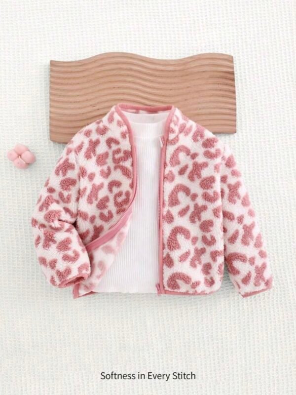 Baby Girl Floral Cardigan – White Stand Collar Winter Sweater