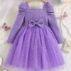 Cute Princess Dress for Girls – Pink Star Mesh with Bowknot