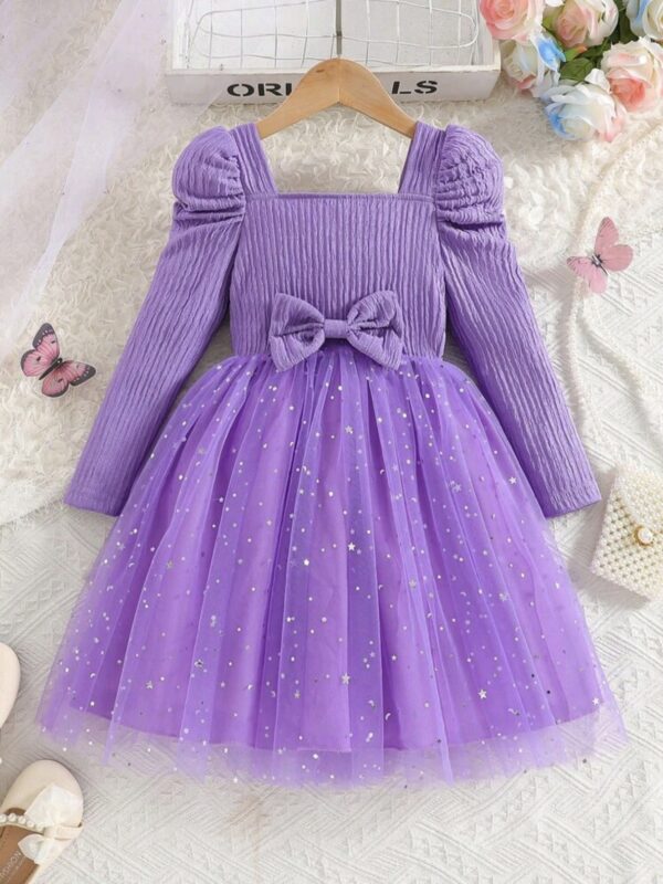 Cute Princess Dress for Girls – Pink Star Mesh with Bowknot